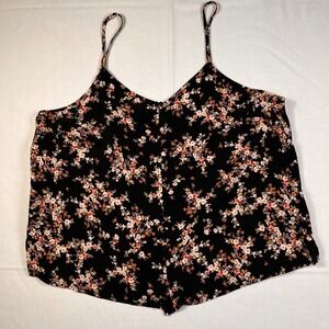 Old Navy Floral Cami Tank Top Womens L Black Adjustable Straps Button Back